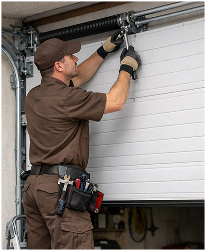Complete Garage Door Service Technician repairing garage door system